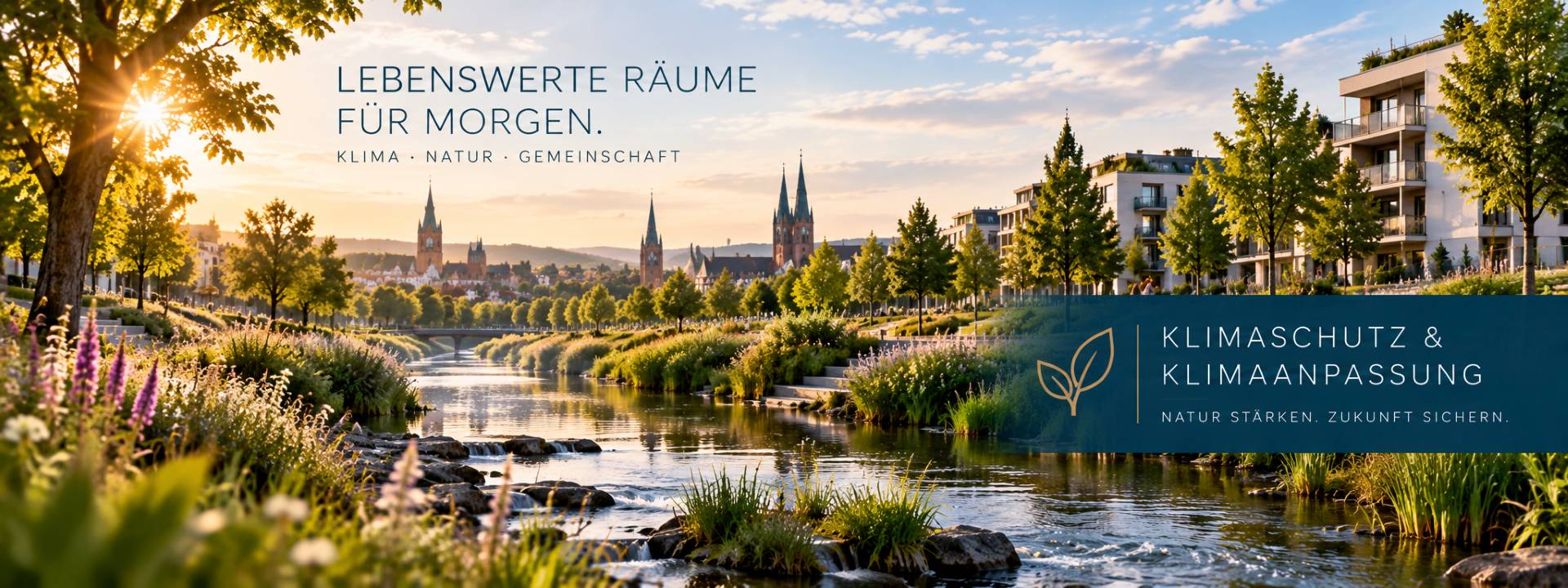 Ein See vor einer Stadt, die KLimaschutz betreibt.